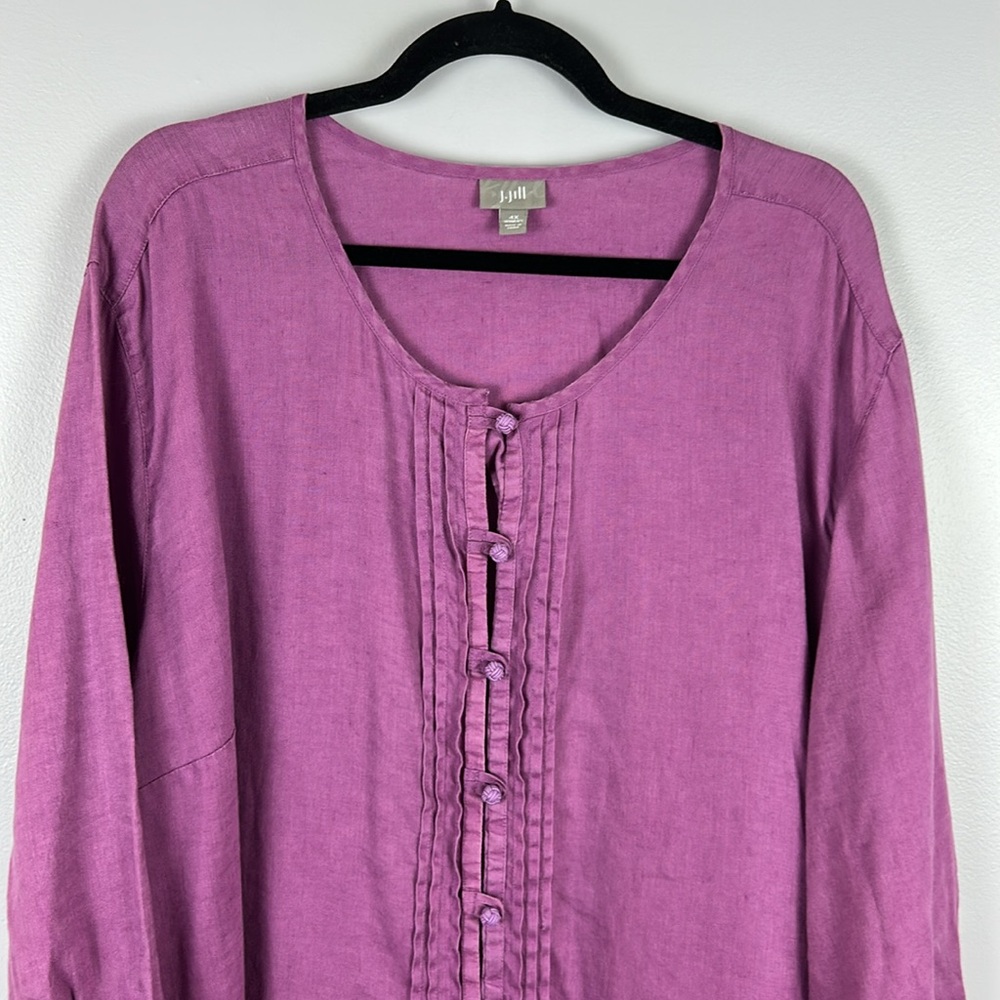100% linen Pleated / pintuck J. Jill magenta Women's Blouse 4X - Picture 4 of 13